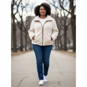 Torrid Cream Sherpa Zip Jacket • Size 1